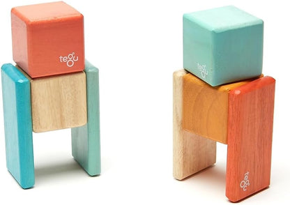 8 Piece Tegu Pocket Pouch Magnetic Wooden Block Set, Tints