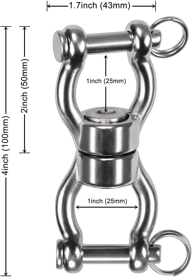 SELEWARE Silent Bearing Swing Swivel, 360° Rotational Device Hanging Accessory with Removeable Buckle for Tree Swing, Hammock Chair, Climbing Rope, Yoga, Kids Swing Swivel 1200LB Capacity, 2 Pack