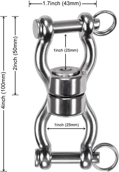 SELEWARE Silent Bearing Swing Swivel, 360° Rotational Device Hanging Accessory with Removeable Buckle for Tree Swing, Hammock Chair, Climbing Rope, Yoga, Kids Swing Swivel 1200LB Capacity, 2 Pack
