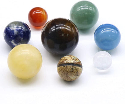 AITELEI Solar System Eight Planets Decorations Tumbled Chakra Reiki Healing Crystal Gemstones Ball Set Home Office Desk Decorations