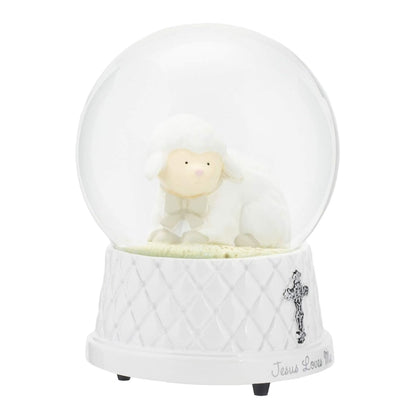 DEMDACO Jesus Loves Me Musical Water Globe - Lamb Snow Globe - Baby Blessing Keepsake - Small Silver Cross - Religious Gift for Kids - Resin & Stone - Great for Blessings & Celebrations