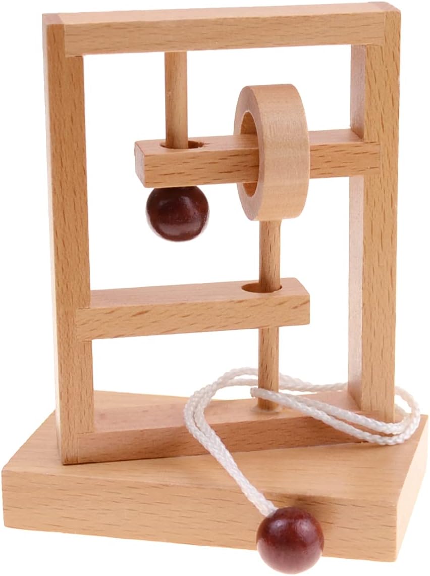KINGOU 4 Pack Classic Wooden Rope Puzzle Set Ring Puzzles String Solution Central Brain Teaser for Adults/Kids Game
