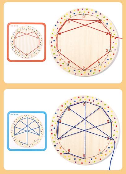 Wooden Threading Nail Board Montessori Teaching Aids - Rope Winding Graphics for Early Education and Geometric Puzzle Development