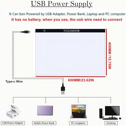 A3 LED Light Pad for Diamond Art, Sketching, Painting - Adjustable Brightness, Sketching, Tracing - USB Powered Complete Art Light Board Kit with Pad Stands and Clips