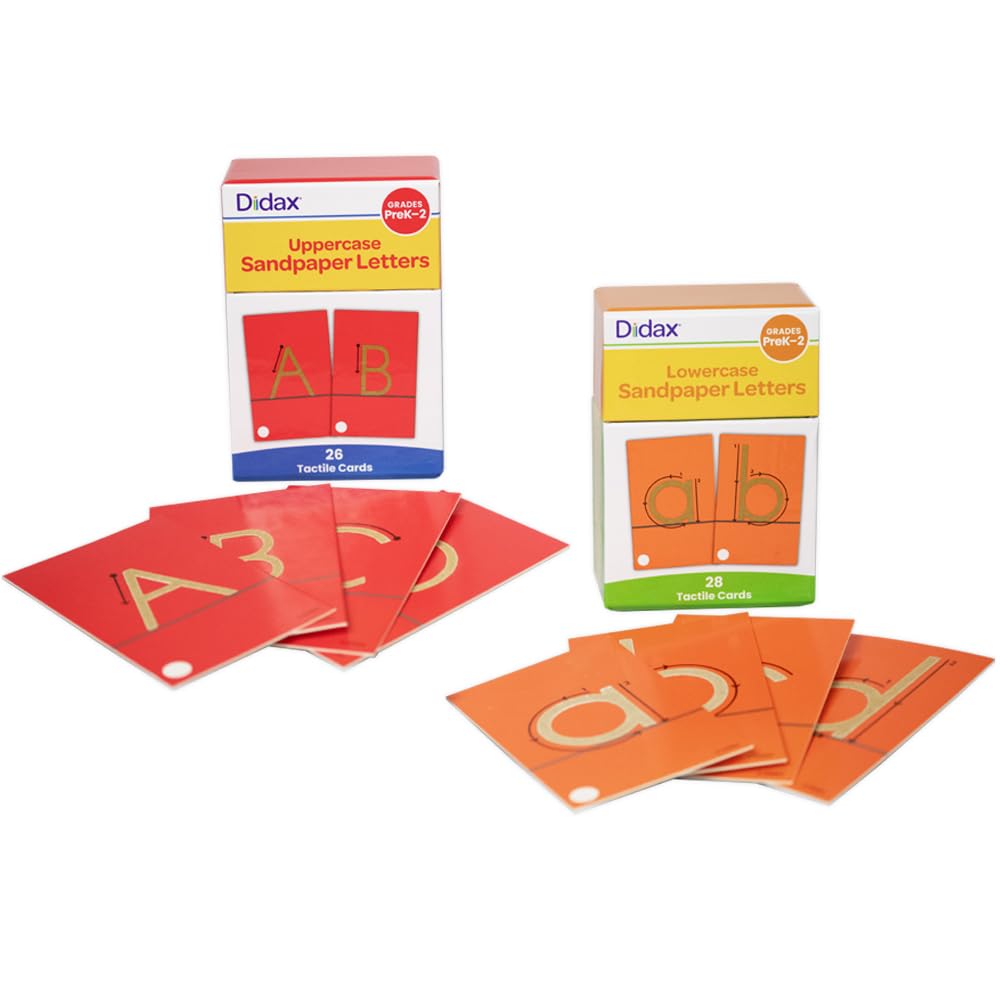 Didax Sandpaper Letters Boxed Set - 54 Tactile Alphabet Cards for Grades Pre-K to 1st - Uppercase & Lowercase Letter Resources for Learning