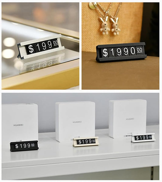 Mollytek 10 Sets Price Display Counter Stand Adjustable Price Tag with Aluminum Base for Jewelry Dollar Price Display Cube Block Kit for Retail Shop (Golden-Without Acrylic Panels)