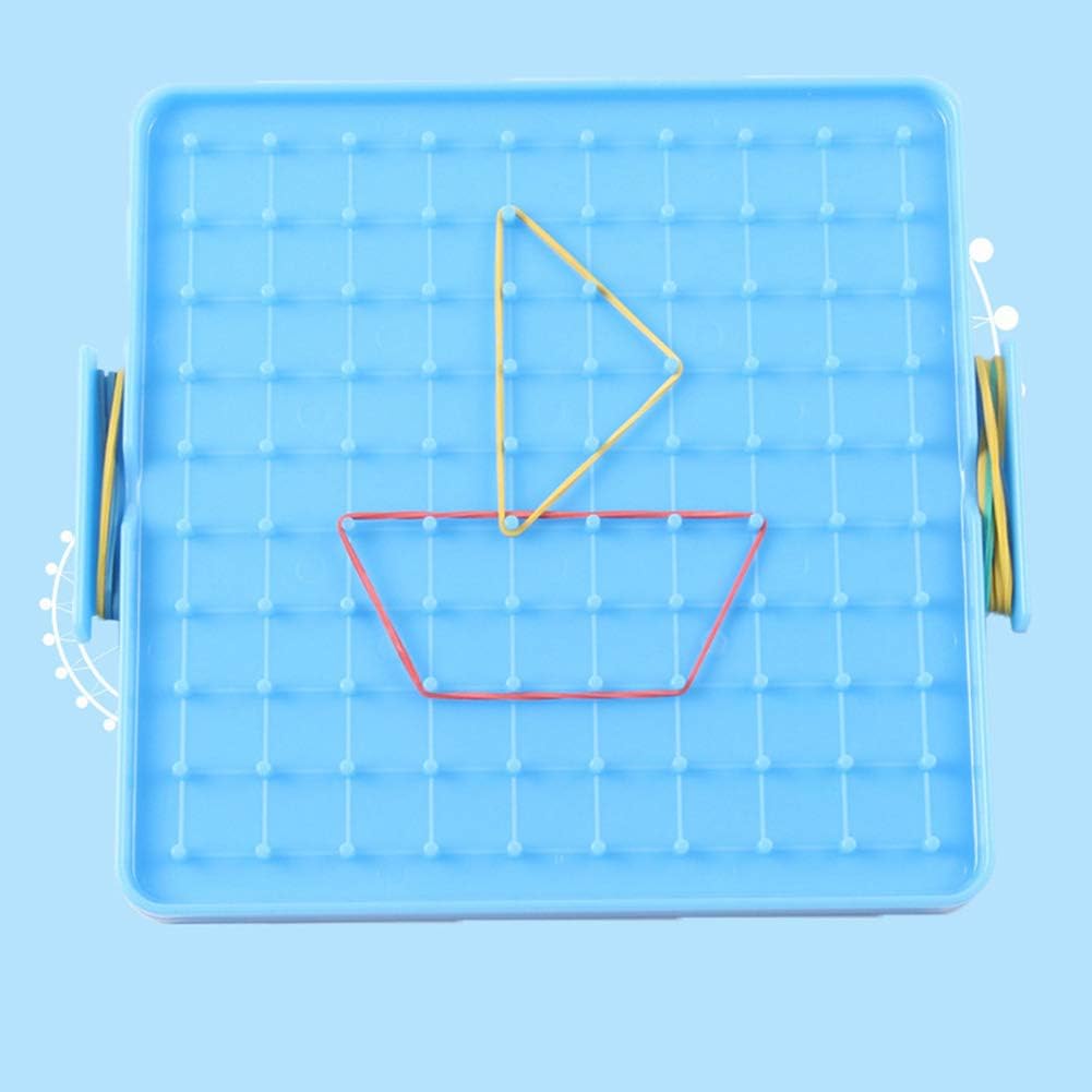 Cuteam Nail Board, 16x16cm Double Sided Geoboard Nails Peg Board Elastic Bands Kids Teaching Aids