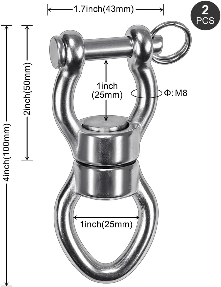 SELEWARE Silent Bearing Swing Swivel, 360° Rotational Device Hanging Accessory with Removeable Buckle for Tree Swing, Hammock Chair, Climbing Rope, Yoga, Kids Swing Swivel 1200LB Capacity, 2 Pack