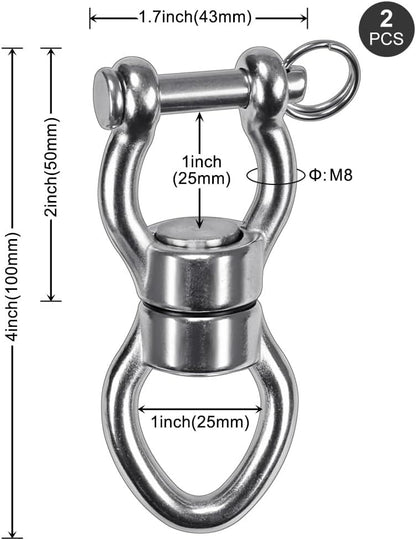 SELEWARE Silent Bearing Swing Swivel, 360° Rotational Device Hanging Accessory with Removeable Buckle for Tree Swing, Hammock Chair, Climbing Rope, Yoga, Kids Swing Swivel 1200LB Capacity, 2 Pack