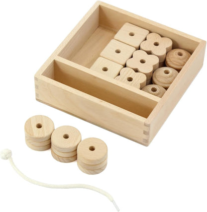 Kiddison Lacing Bead 27 Large Wooden Beads 1 Lace for Toddlers 2-4 – Large Wooden Threading & Stringing Toy with Tray – Fine Motor Skills Activity for Preschool & Occupational Therapy