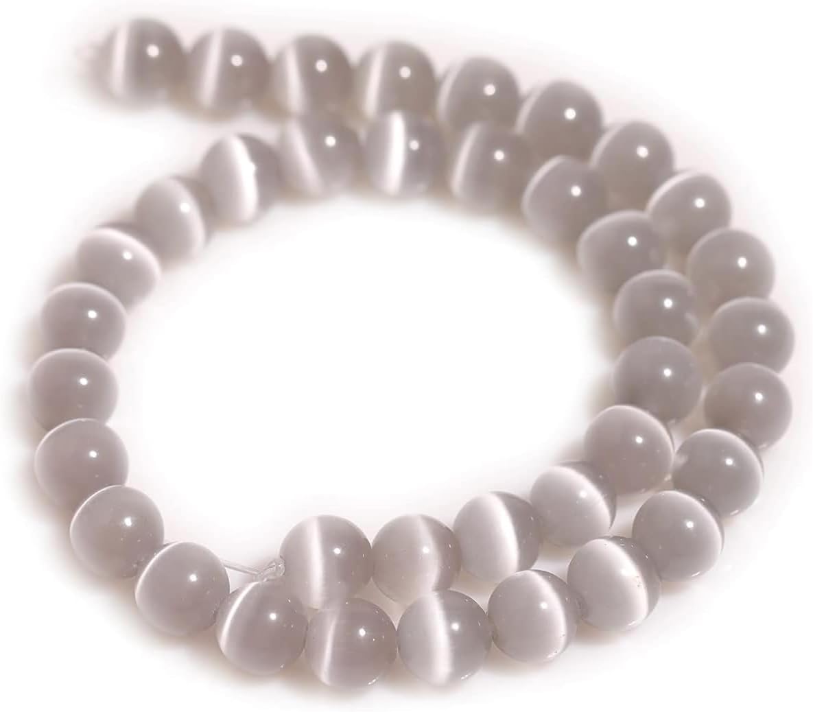 HAAMIIQII 8mm Light Blue Cat Eye Glass Round Crystal Stone Loose Gemstone Beads for Jewelry Making Bracelets Necklaces Earrings Crafts (45-50pcs)