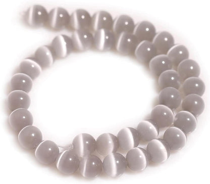 HAAMIIQII 8mm Light Blue Cat Eye Glass Round Crystal Stone Loose Gemstone Beads for Jewelry Making Bracelets Necklaces Earrings Crafts (45-50pcs)