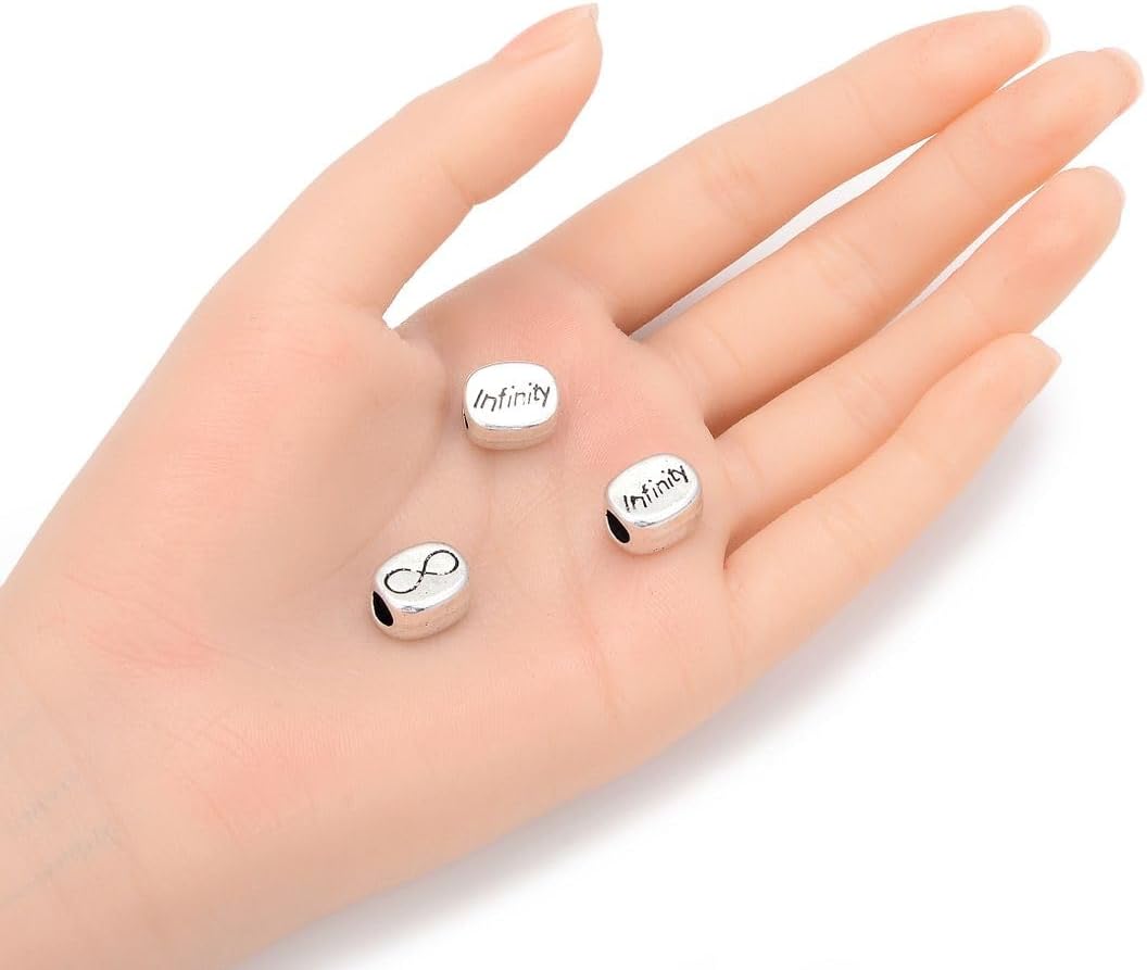 40pcs Live Love Laugh Large Hole Loose Beads (4.5mm Hole) Antique Silver Metal Spacer for DIY Craft Jewelry Making MEC-C9