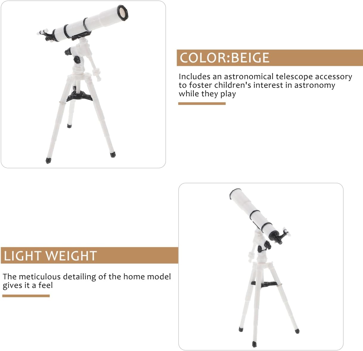Totority Dollhouse Miniature Telescope 1:12 Scale, Realistic Plastic Telescope Model for Kids, Desktop Decor, Dollhouse Accessories, Beige, 2.28 X 1.61 X 1.02 Inches