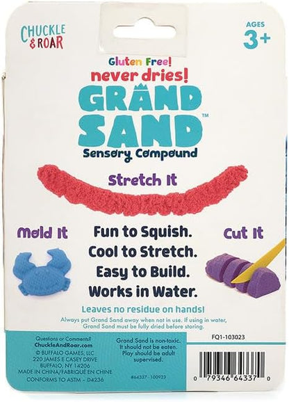 Chuckle & Roar Grand Sand Play Sand - Red, Blue & Green, Ages 3+, Pack of 3 - Never Dries, Sensory Bin Filler - Works Under Water, Sensory Table Filler - Stretch, Mold & Cut