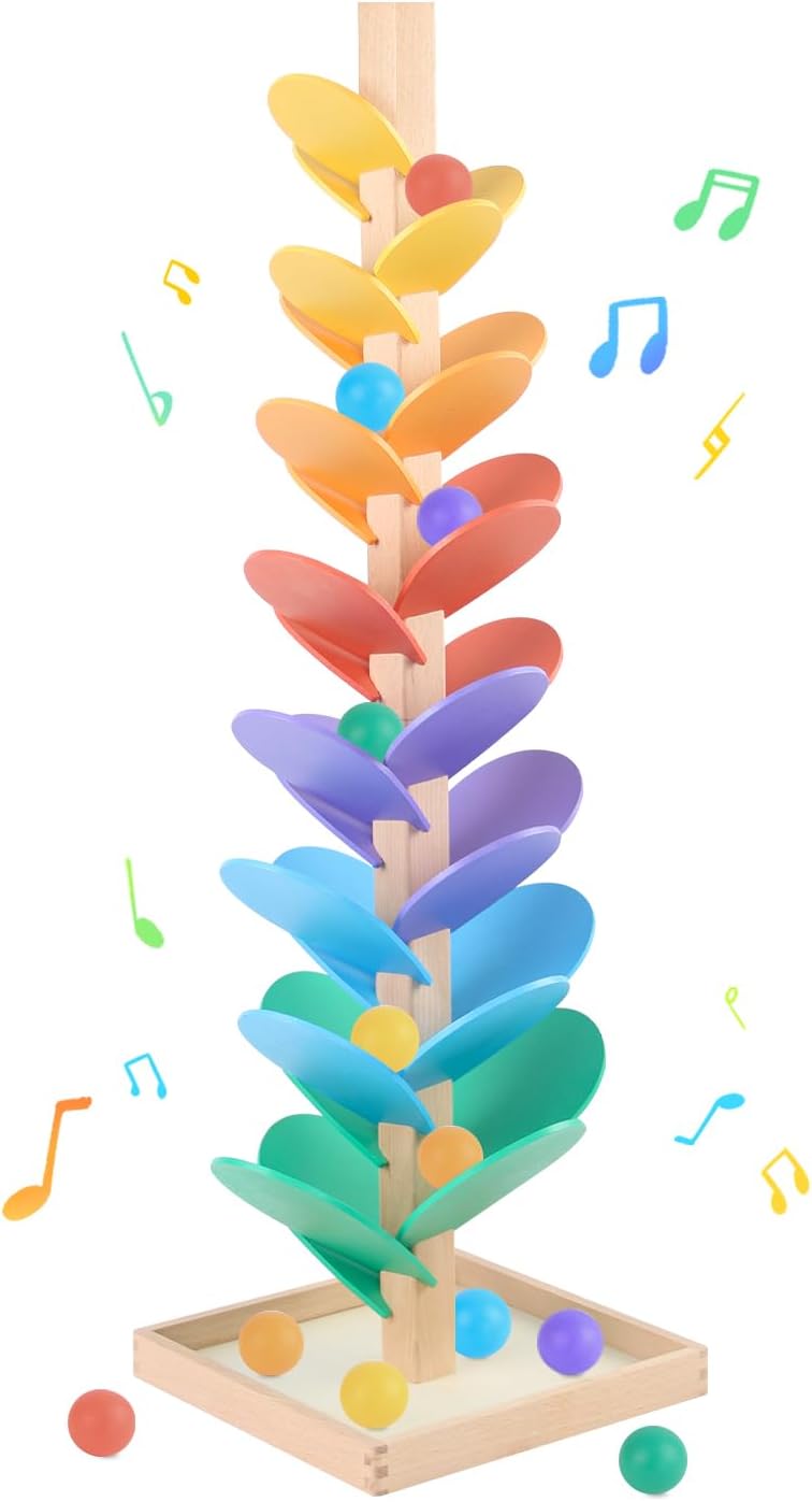 Marble Run Wood Ball Drop Toy for Kids 3-5 Toddlers Wooden Musical Tree Set Ball Run Toys for 4-8 8-12 Years Old Marble Tree Montessori Toys Christmas Birthday Gift (1.1inch Balls)