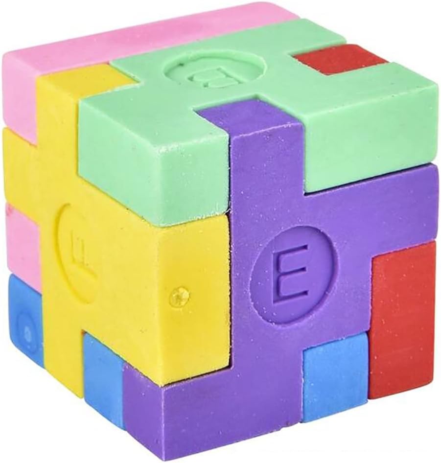 The Dreidel Company Colorful Puzzle Cube Eraser, Miniature Pencil Erasers, School Supplies, Brain Teasers Party Favor (12-Pack)