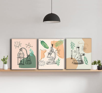 ZHAXFA Science Wall Art Canvas Prints,Biochemical Science Art poster,Microbiology Chemistry Wall Prints,Boho Classroom Wall Art,School Laboratory Decoration Set of 4 (Unframed 8x10 inches)