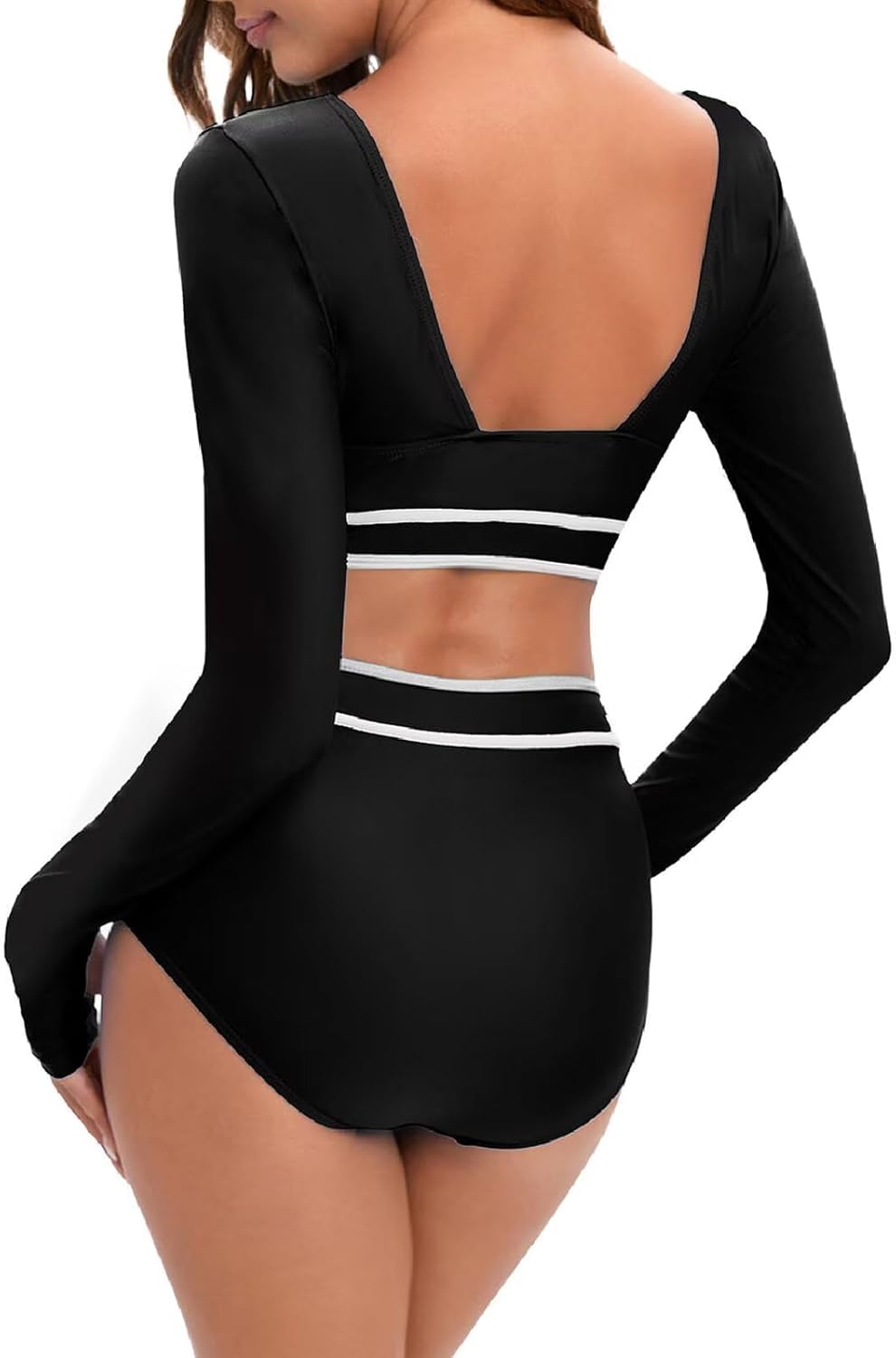 JadeRich Women's Fashion Pattern Long Sleeve Tankini Sets UPF 50+ Rash Guard Swimsuit Sun Block Swimwear