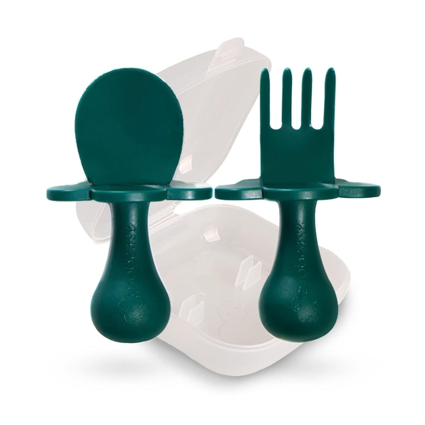 Grabease Baby Feeding Utensils - Anti-Choke Collar & Toddler Fork for Ages 1-3 - Easy-Grip Curved Handle Infant Spoon - Dishwasher-Safe Convenience & Baby Cutlery - Teal