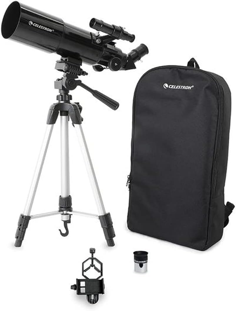 Celestron Travel Scope 80 Portable Refractor Telescope – 80mm Aperture, Fully-Coated Glass Optics – Includes Tripod, Smartphone Adapter, Backpack & Software – Ideal for Beginners & Travel