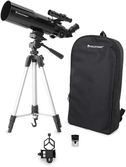 Celestron Travel Scope 80 Portable Refractor Telescope – 80mm Aperture, Fully-Coated Glass Optics – Includes Tripod, Smartphone Adapter, Backpack & Software – Ideal for Beginners & Travel