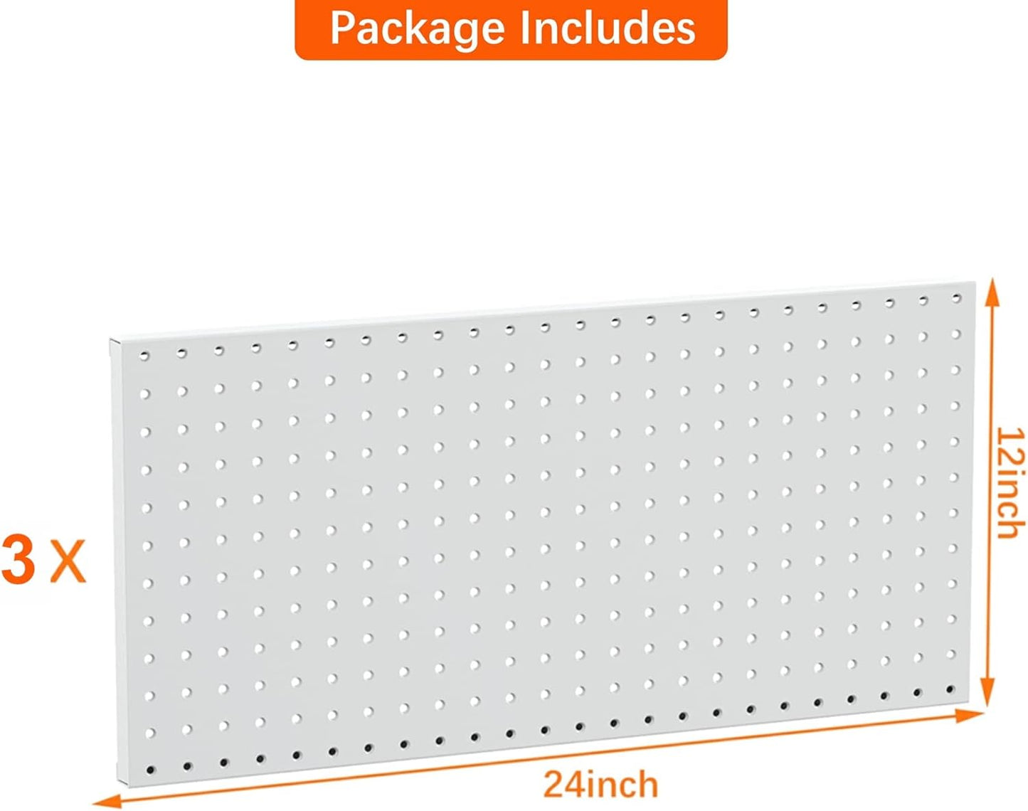TORACK 3 PCS Metal Pegboard Panels(12x24 inch) for Wall Garage Tools Storage Pegboard for Workbench, Modular Peg Board Tool Organizer Board Kit(Pack of 3, Orange)
