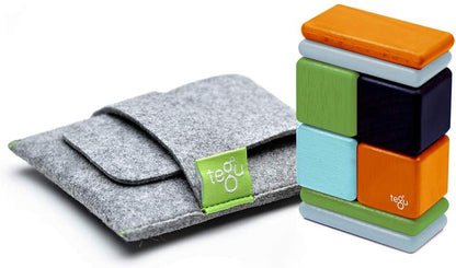 8 Piece Tegu Pocket Pouch Magnetic Wooden Block Set, Tints