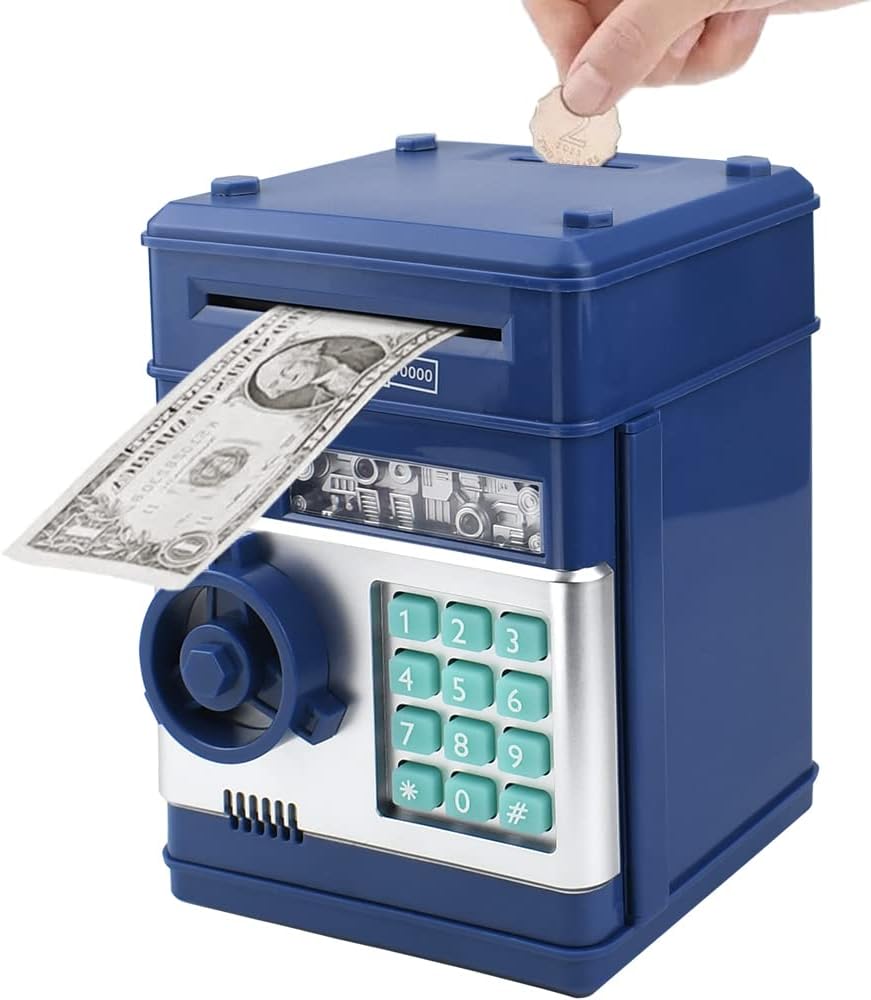 Piggy Bank Electronic Mini ATM for Kids Baby Toy, Safe Coin Banks Money Saving Box Password Code Lock for Children,Boys Girls Best Gift (Silver)