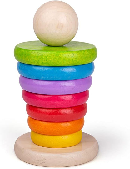 Bigjigs Toys, My First Rainbow Wooden Stacking Toy, Baby Toddler Toys, Colourful Ring Stacker, for 1 Year Olds
