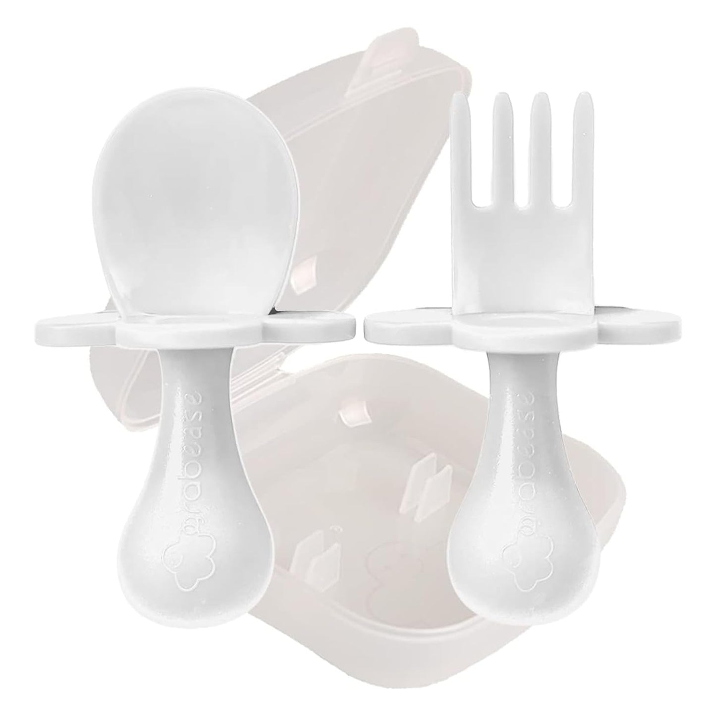 Grabease Baby Feeding Utensils - Anti-Choke Collar & Toddler Fork for Ages 1-3 - Easy-Grip Curved Handle Infant Spoon - Dishwasher-Safe Convenience & Baby Cutlery - Teal