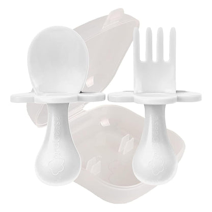 Grabease Baby Feeding Utensils - Anti-Choke Collar & Toddler Fork for Ages 1-3 - Easy-Grip Curved Handle Infant Spoon - Dishwasher-Safe Convenience & Baby Cutlery - Teal