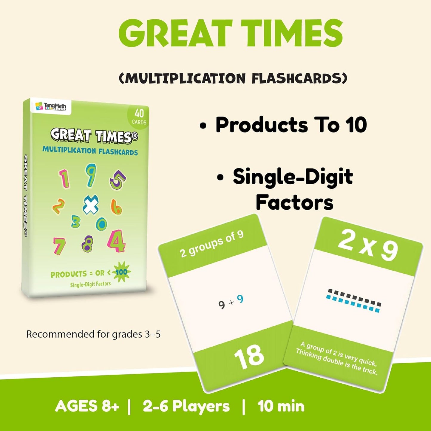 Great Times Multiplication Flash Cards – Products to 100 with Visual Grouping & Rhyming Clues for Kids Ages 7–10