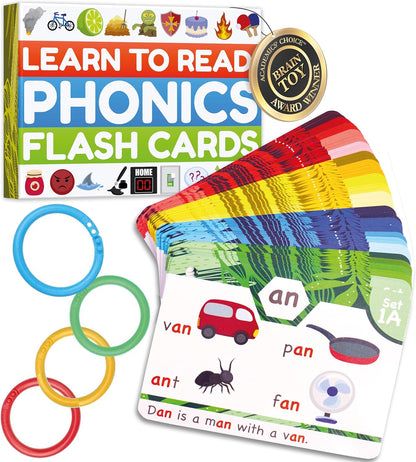 Phonics Flash Cards - Learn to Read in 20 Phonic Stages - Digraphs CVC Blends Long Vowel Sounds - Phonics Games for Kids Ages 4-8 and Sight Word Bingo Game Level 1 and Level 2 - Learn Vocabulary.