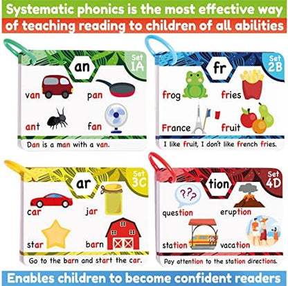 Phonics Flash Cards - Learn to Read in 20 Phonic Stages - Digraphs CVC Blends Long Vowel Sounds - Phonics Games for Kids Ages 4-8 and Sight Word Bingo Game Level 1 and Level 2 - Learn Vocabulary.