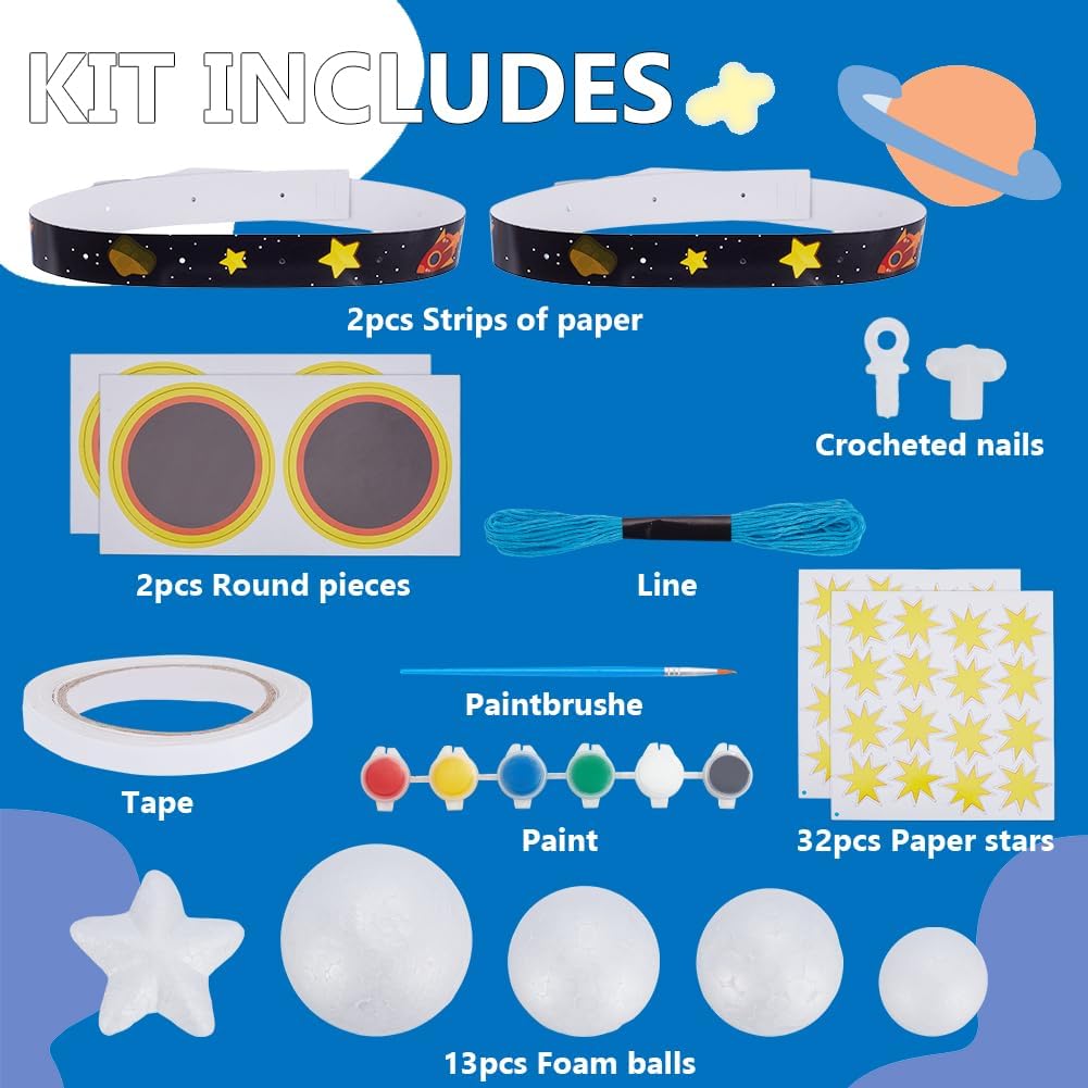 WEBEEDY 3D Solar System Model Foam Ball Kit Complete DIY Hanging Solar Project Kit with Foam Ball Pigment Brush,Make Your Own Solar System for Hanging Space Party Christmas Birthday Gift