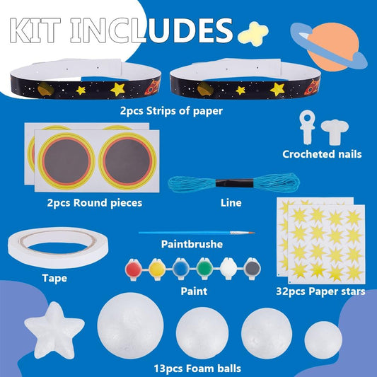 WEBEEDY 3D Solar System Model Foam Ball Kit Complete DIY Hanging Solar Project Kit with Foam Ball Pigment Brush,Make Your Own Solar System for Hanging Space Party Christmas Birthday Gift