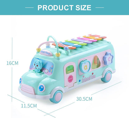 5-in-1 Baby School Bus Xylophone Toys for 1 Year Old Girl Gifts, Educational Baby Toy 6-12-18 Month, 1st Birthday Gril Gift, Toddlers Montessori Musical Baby Bus with Shape Sorter & Knock Hammer