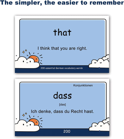 200 Essential German Words Vocabulary Flash Cards Flashcard for Beginners Adults | Learn German for Beginners Adult
