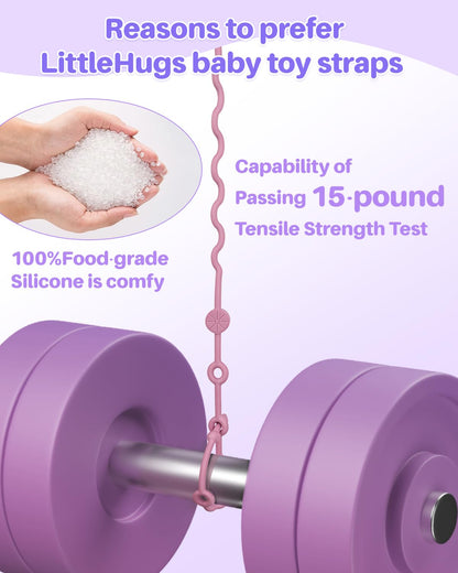 LittleHugs Toy Straps for Baby, 5pcs Adjustable Toy Holder for Stroller Accessories, Silicone Tether Pacifier Clip, No Throw Travel Essential Leash for High Chair, Car Seat (5-Pack)