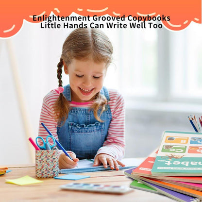 Magic Grooved Writing Practice Books for Kids with Disappearing Ink Pens Grips, Reusable Handwriting Workbooks 6 Pcs, Letter Tracing Copybook for Kindergarten Ages 3-8