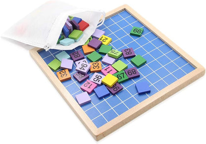 Wooden Math Learning Board Toy, Montessori 1-100 Consecutive Numbers Wooden Hundred Digital Board, Educational Game for Kids with Storage Bag