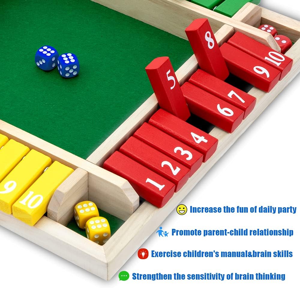 Nicecho Shut The Box Dice Game,2-4 Player Family Wooden Board Table Math Games for Adults and Kids, 8 Dices Classics Games for Classroom,Home,Party or Pub