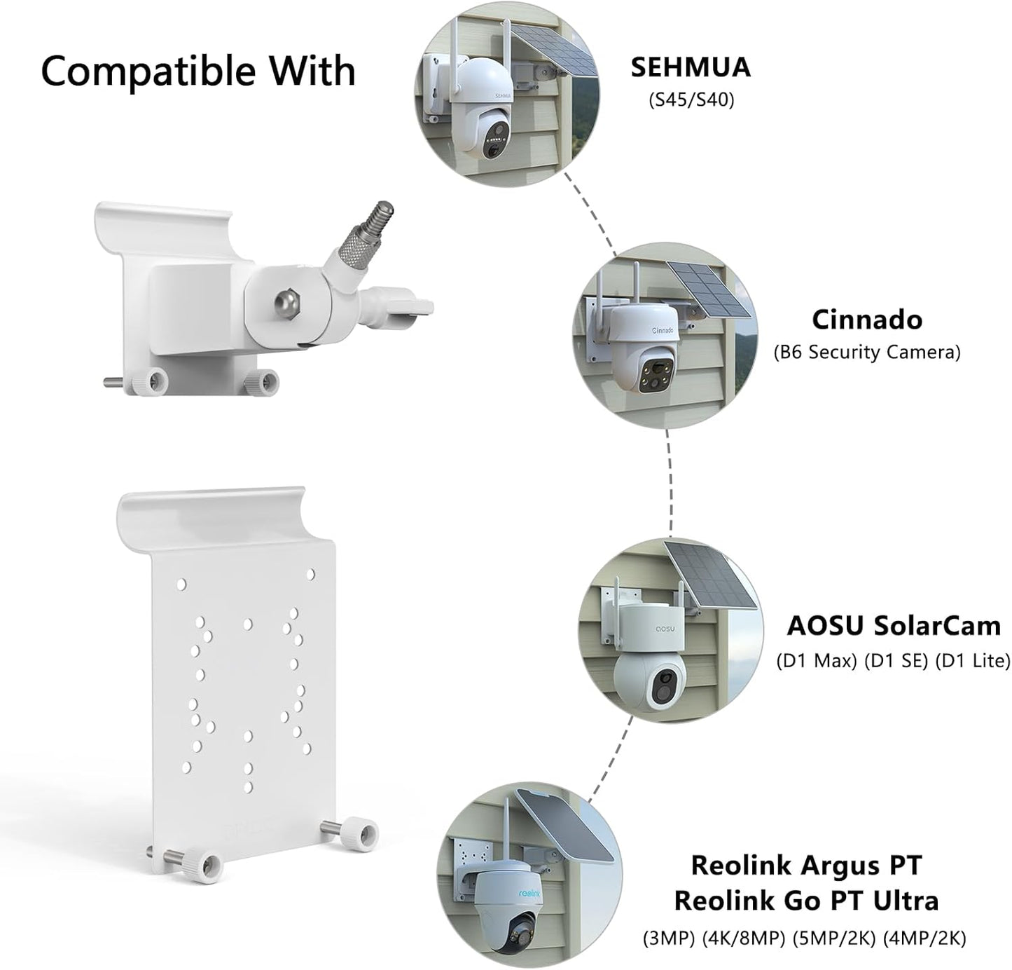 Vinyl Siding Mount for AOSU SolarCam D1 SE/Lite/Max,eufy Solocam S340/E30,Reolink Argus PT 3MP/4MP/5MP/2K/4K/8MP,ANSQUE Security Cameras (GU01/SA01), Cinnado B6 Security Camera Kit (White)