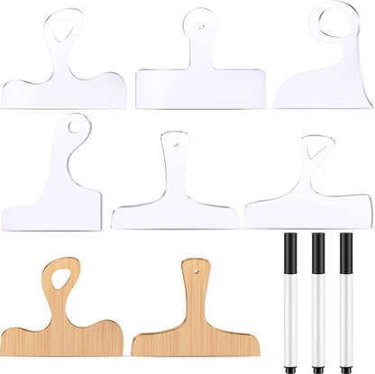 Frienda 6 Pcs Charcuterie Board Template Acrylic Router Template Cutting Board for Woodworking Thick Handle with 3 Pens Angled Curvy Stencils Guide Tools for Kitchen(Classic)