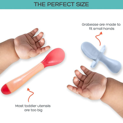 Grabease Baby Feeding Utensils - Anti-Choke Collar & Toddler Fork for Ages 1-3 - Easy-Grip Curved Handle Infant Spoon - Dishwasher-Safe Convenience & Baby Cutlery - Teal