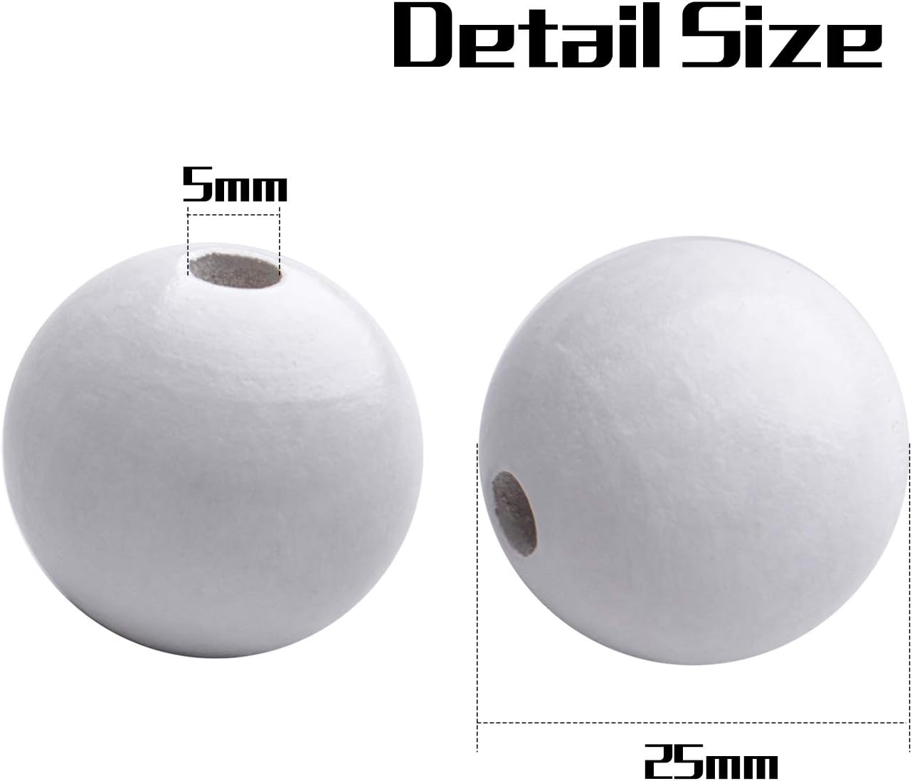 Aylifu Round Wooden Beads, 50 pcs 25mm Natural Unfinished Wooden Spacers for DIY Crafts Jewelry Making, White, Hole: 5mm