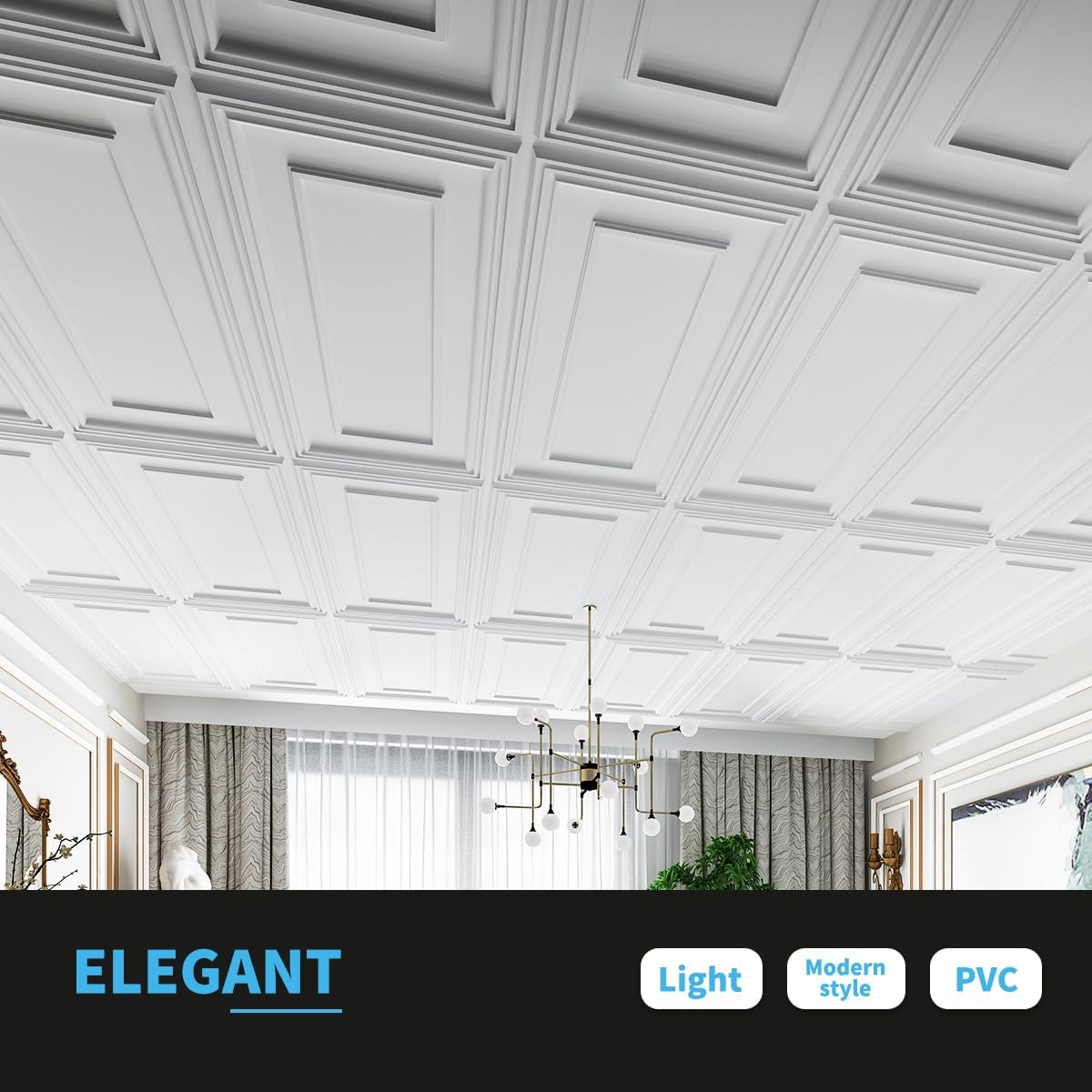 Art3d PVC Ceiling Tiles, 2'x2' Plastic Sheet in Black (12-Pack)