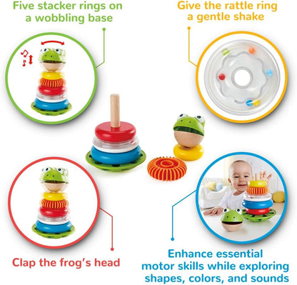 Hape Mr. Frog Stacking Rings | Multicolor Wooden Ring Stacker Play Set, Educational Toy for Children