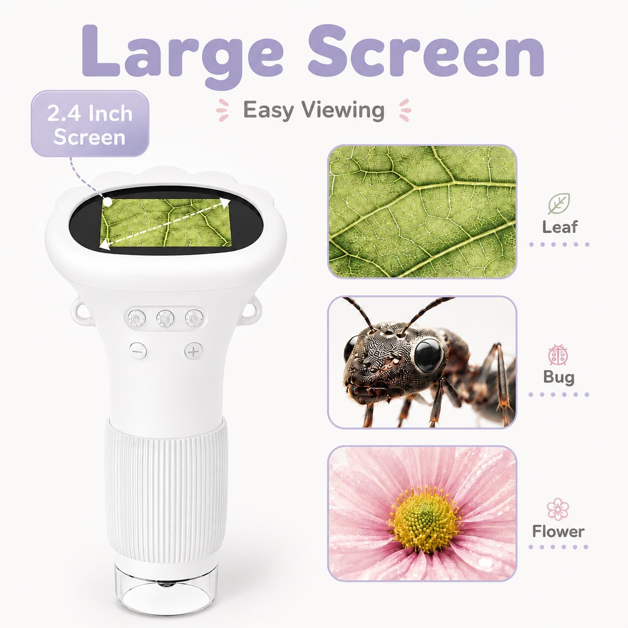 Kids Microscope Digital Camera, 1000X Handheld Camera Microscope for Kids with 2'' Screen, Educational Magnifying Glass Toy Christmas Birthday Gifts for Age 3 4 5 6 7 8 9 10 11 12 Girls Boys - Purple